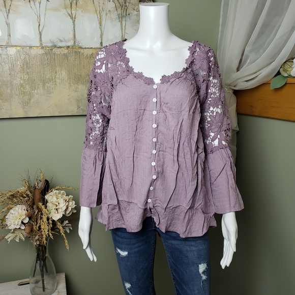 Dusty Purple Boho Lace Blouse - Picture 3 of 7